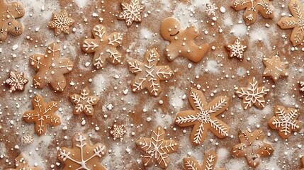  Christmas background featuring a pattern of gingerbread cookies and snowflakes