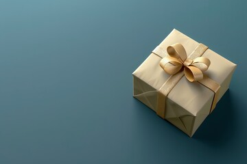 a gift box on blue background, from above, 3d