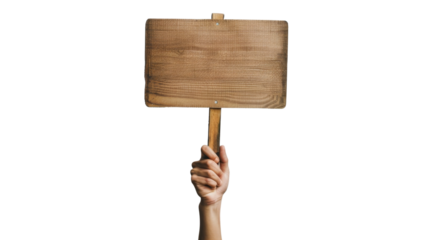 Hand holding wooden stick or blank protest sign