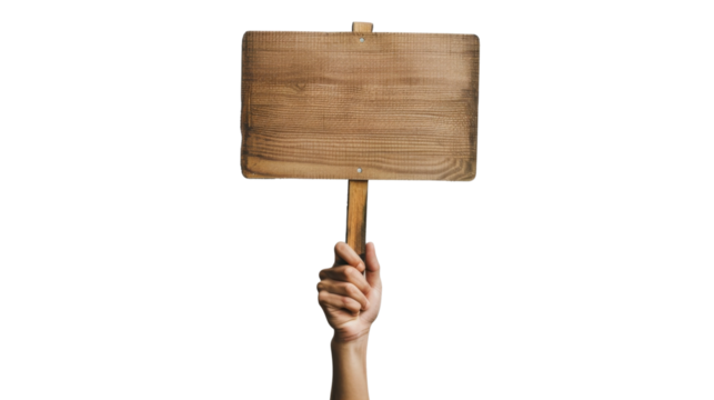 Hand holding wooden stick or blank protest sign