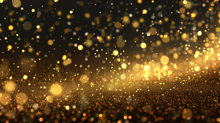 Abstract holiday background. Golden glittering stars swirls over black 