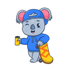 Cute Koala drinking energy drink Cartoon Vector Icon Illustration