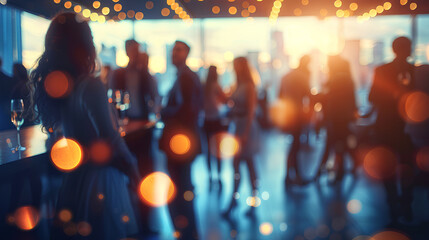 Blurred shot of business people at party in office center