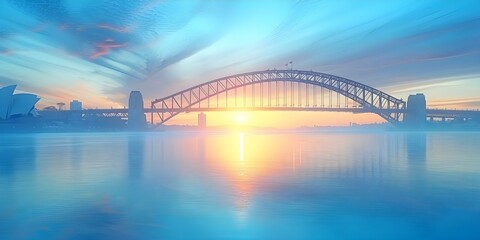 Iconic Australian Landmark: Sydney Harbour Bridge at Sunset. Concept Architecture, Landmarks, Travel, Sunset, Sydney