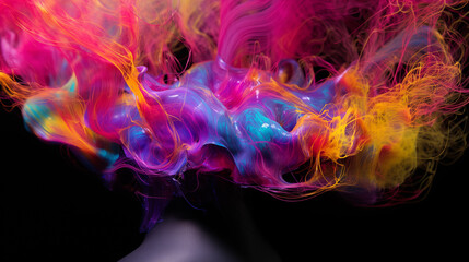 Fototapeta premium colorful smoke from human head spreading on black background; concept of mind and thoughts exploding from brain and building body health; psychology, disorders, personality, human behavior patterns