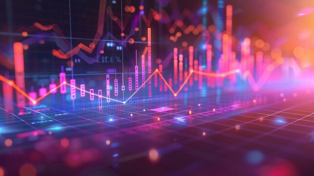 An abstract depiction of a bar chart displaying data through varying heights and colors, representing different values and categories.