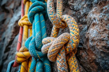 Sport climbing safety gear securing athlete at olympic games, emphasizing protection