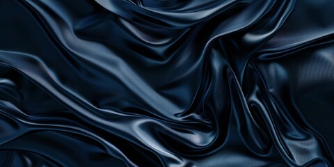 Glossy dark navy satin texture, with smooth, flowing lines that convey elegance and luxury, suitable for high-end design