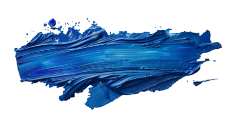 Detailed view of vibrant blue paint spreading on a clean white surface or PNG