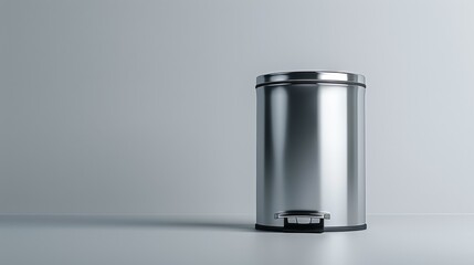 High-detail photo of a sleek bathroom trash can with a modern look, isolated on a white studio background