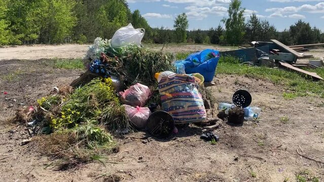 A pile of garbage in the forest
