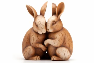 Obraz premium a couple of rabbits in a loving embrace, stylized in soft earth tones, isolated on a white background