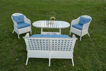 table and chairs in garden