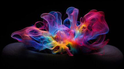 Obraz premium colorful smoke spreading on black background, concept of thoughts exploding from brain, mixing and creating unique personality, human behavior patterns