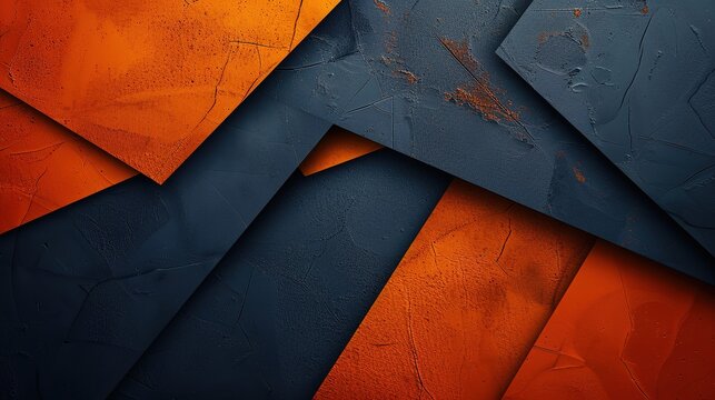 Abstract background featuring bold, angular shapes in orange and navy blue
