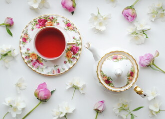 cup of tea and flowers