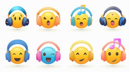 Obraz premium collection of musical emojis with vibrant headphones