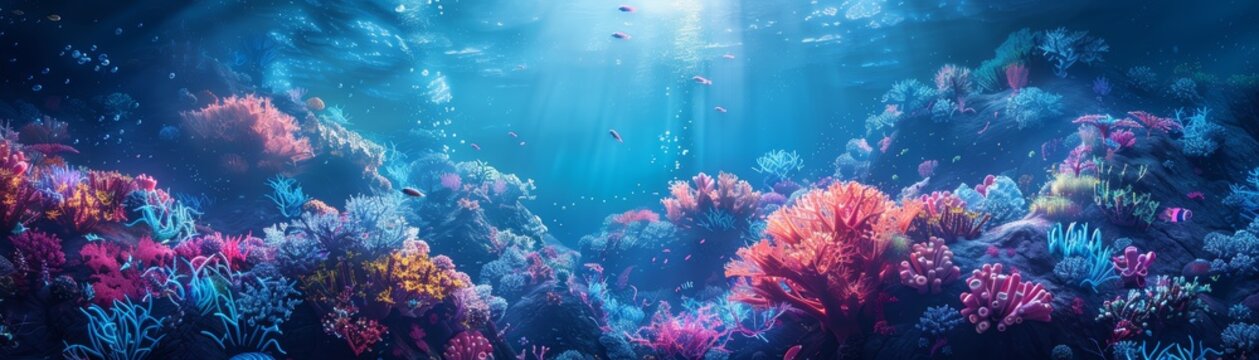 Vibrant coral reef in a clear blue ocean.