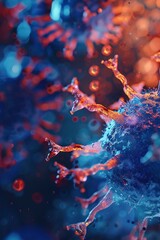 Naklejka na ściany i meble extreme closeup of blue and red corona virus with other blur viruses on background