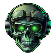 Vintage sticker military logo with skulls in night vision goggle.