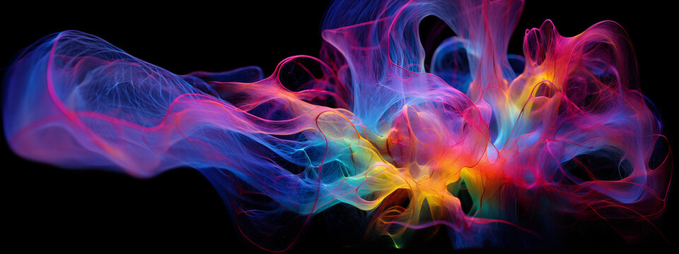 colorful smoke spreading on black background,  concept of thoughts exploding from brain, mixing and creating unique personality, human behavior patterns