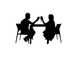 Fototapeta premium Couple having dinner silhouette.
