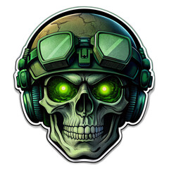 Fototapeta premium Vintage sticker military logo with skulls in night vision goggle.