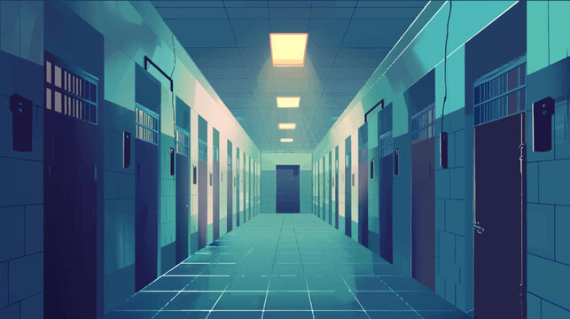 Prison corridor illustration. Place of detention. Jail.