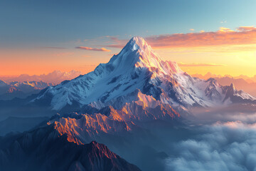 Breathtaking mountain range during sunrise, 3d render