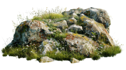 Rocks with overgrown foliage and moss