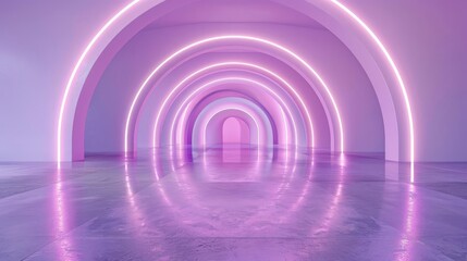 Obraz premium abstract futuristic arch architecture with neon light and concrete floor 3d render