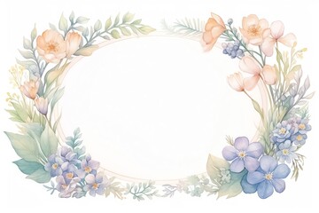 Beautiful floral frame with pastel flowers and leaves, perfect for invitations, greeting cards, or seasonal designs.