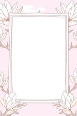 Beautiful floral frame with a pink background featuring simple, elegant magnolia flowers. Perfect for invitations, announcements, or art projects.