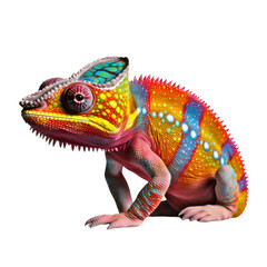 Vibrantly colored chameleon isolated on transparent or white background