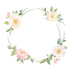Obraz premium Beautiful watercolor floral wreath with delicate pink and white flowers, perfect for wedding invitations, greeting cards, and wall art.