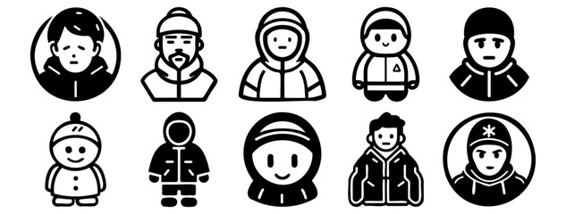 Winter Snowboarder silhouettes set, pack of vector silhouette design, isolated background