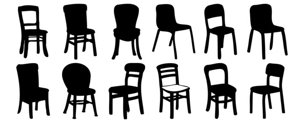 Chair silhouettes set, pack of vector silhouette design, isolated background