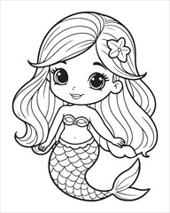 Cute mermaid Coloring pages for kids, ocean animals coloring pages, mermaid illustration