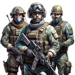 3 skull armys infantry in combat uniform, memorial day concept.