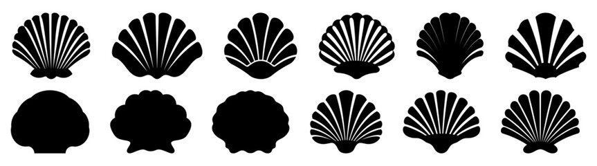 Sea shell silhouette set vector design big pack of illustration and icon