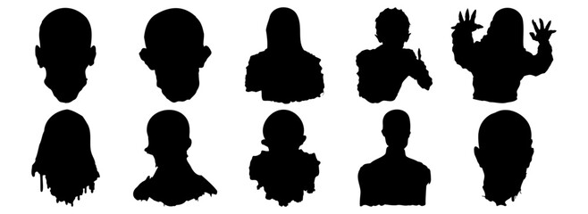 Zombie silhouettes set, pack of vector silhouette design, isolated background
