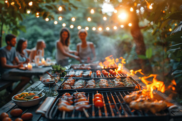 People having a barbecue picnic in summer