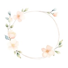 Delicate floral wreath with pastel flowers and leaves on white background, perfect for wedding invitations and spring designs.