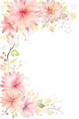 Fototapeta premium Elegant floral border design with pink and orange flowers on a white background, perfect for invitations, greeting cards, or stationery.