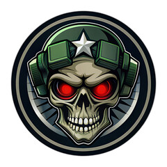 skull wearing night vision tactical helmet, suitable for t shirt, badge, logo design