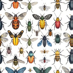 Concept = pattern, seamless, ( Different types of insects)