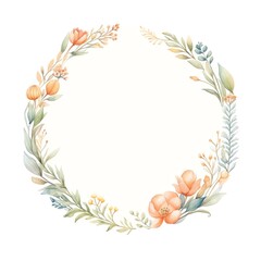 Obraz premium Elegant watercolor floral wreath in soft pastel colors. Perfect for wedding invitations, greeting cards, and various artistic projects.
