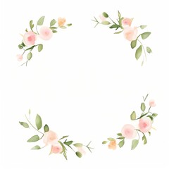 Fototapeta premium Elegant watercolor floral wreath with pink roses and green leaves, perfect for wedding invitations, greeting cards, and other designs.