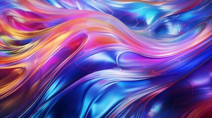 Obraz premium Abstract holographic swirls, fluid iridescent layers, vibrant light reflections, dynamic motion