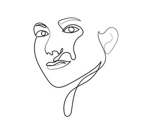 Abstract single continuous line drawing of woman portrait.one line art young cute girl's face. beauty and hairstyle, fashion concept, illustration for print, t-shirt design, logo for cosmetics.